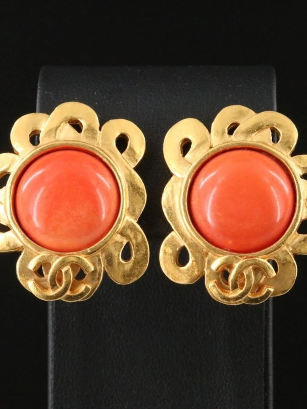 Vintage Chanel CC Faux Coral Clip Earrings Comes With Box